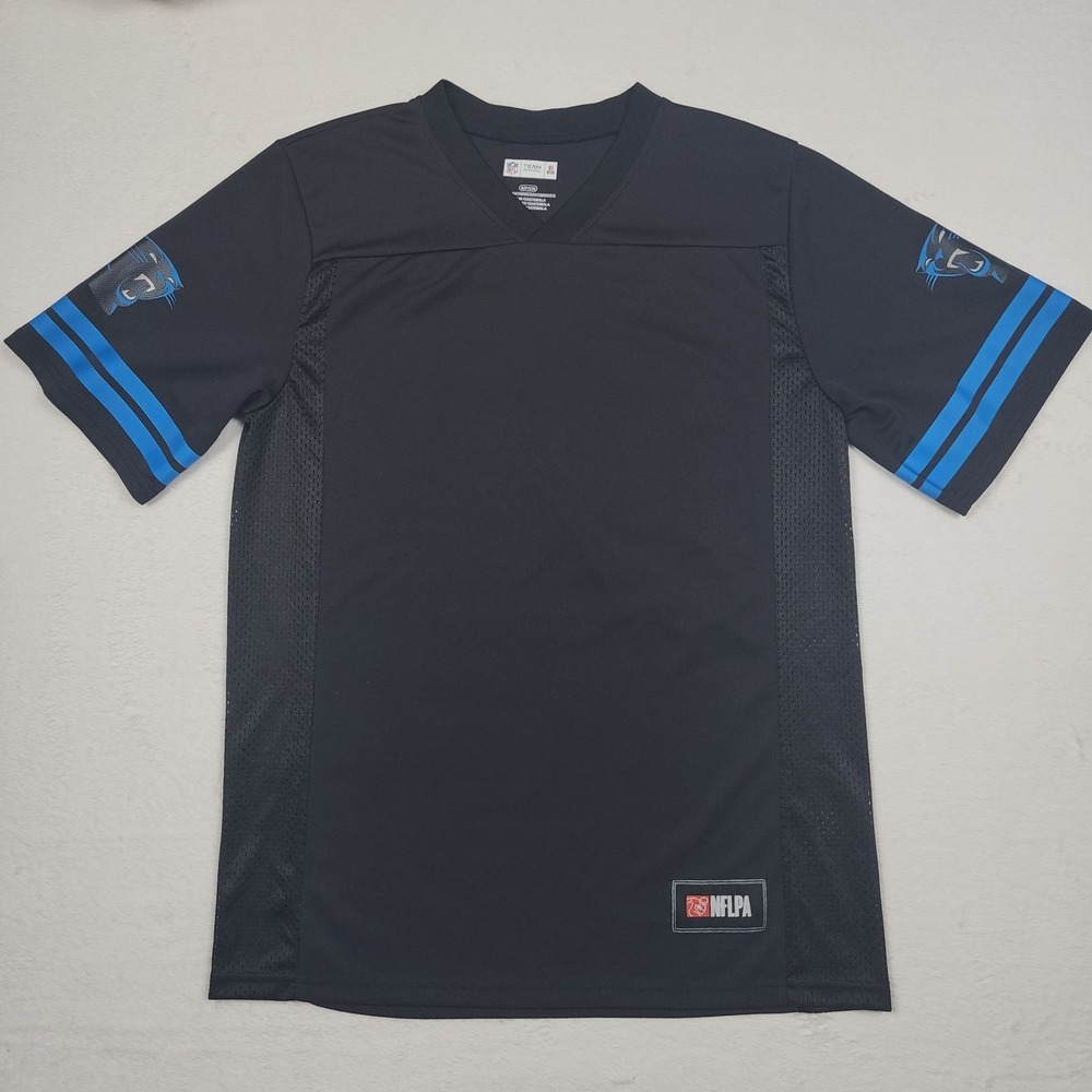 Carolina Panthers Shirt Mens Small Black NFL Team Apparel Jersey V Neck Mesh